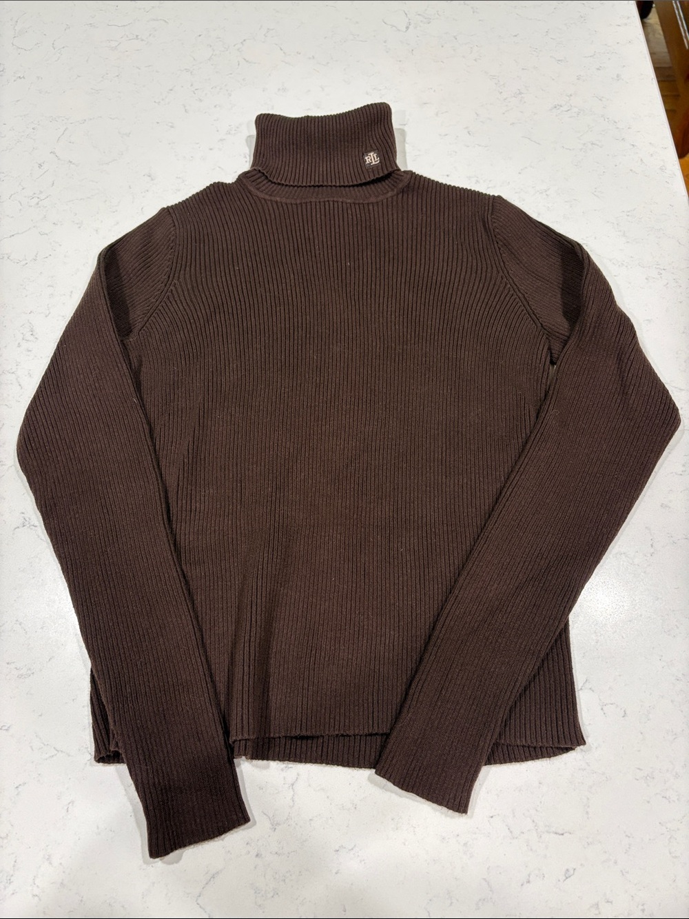 Lauren Ralph Lauren Brown Ribbed Turtleneck Sweater